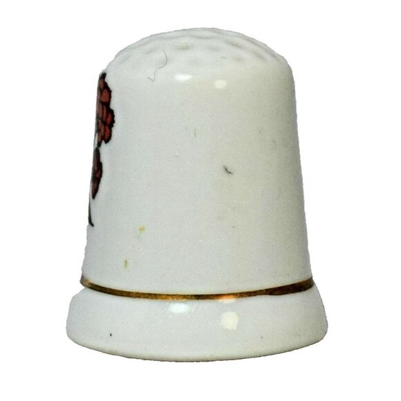 Vintage Red Carnations Bouquet Souvenir Collectors Porcelain Thimble - Picture 4 of 4